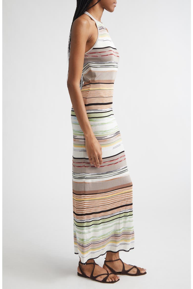 Flame Space Dye Stripe Knit Halter Neck Dress, Alternate, color, GREEN BROWN TONES