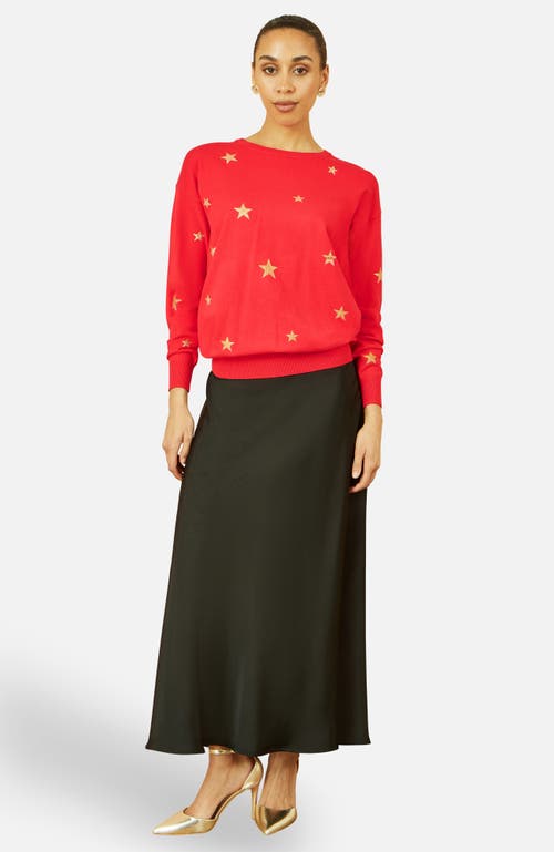 Yumi Foil Star Print Relaxed Fit Sweater In Red