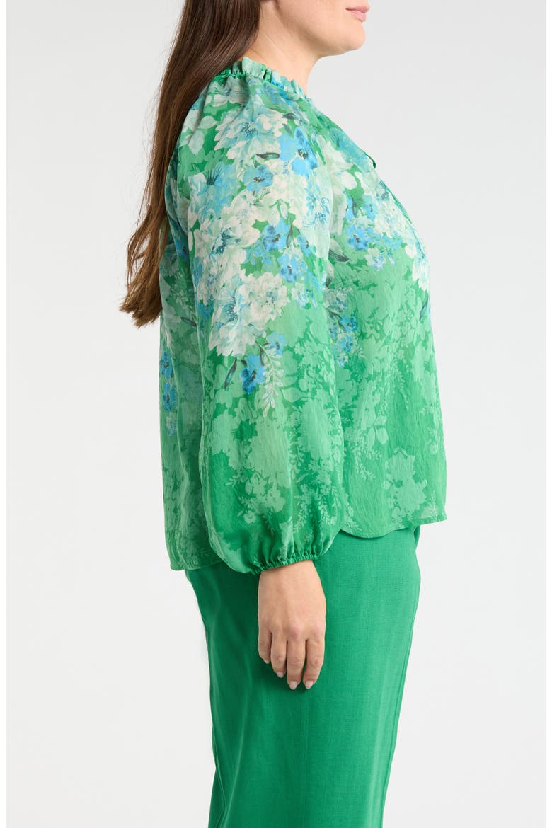 Floral Print Tie Neck Top, Alternate, color, GREEN BLUE