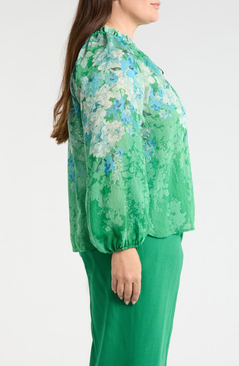 Tahari ASL Floral Print Tie Neck Top, Alternate, color, Green Blue