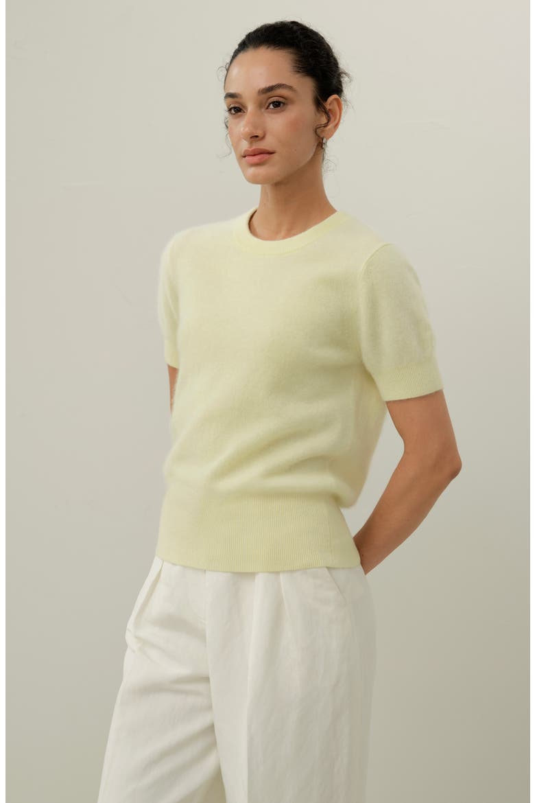 Women's Brushed Cashmere Short-Sleeve Sweater, Alternate, color, Lemon Yellow