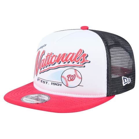 Men's New Era White/Red Washington Nationals Retro Script Trucker 9FIFTY Snapback Hat