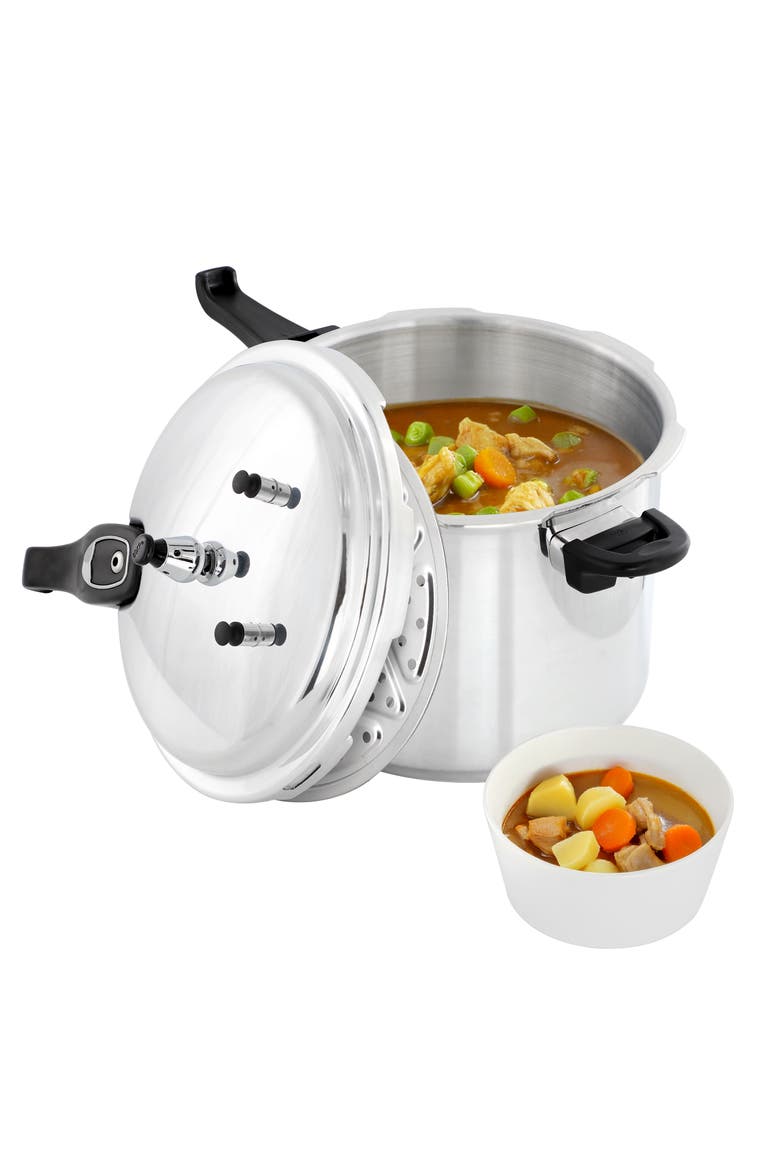 9.5 Quart Induction and Stovetop Pressure Cooker with Steamer, Main, color, Silver