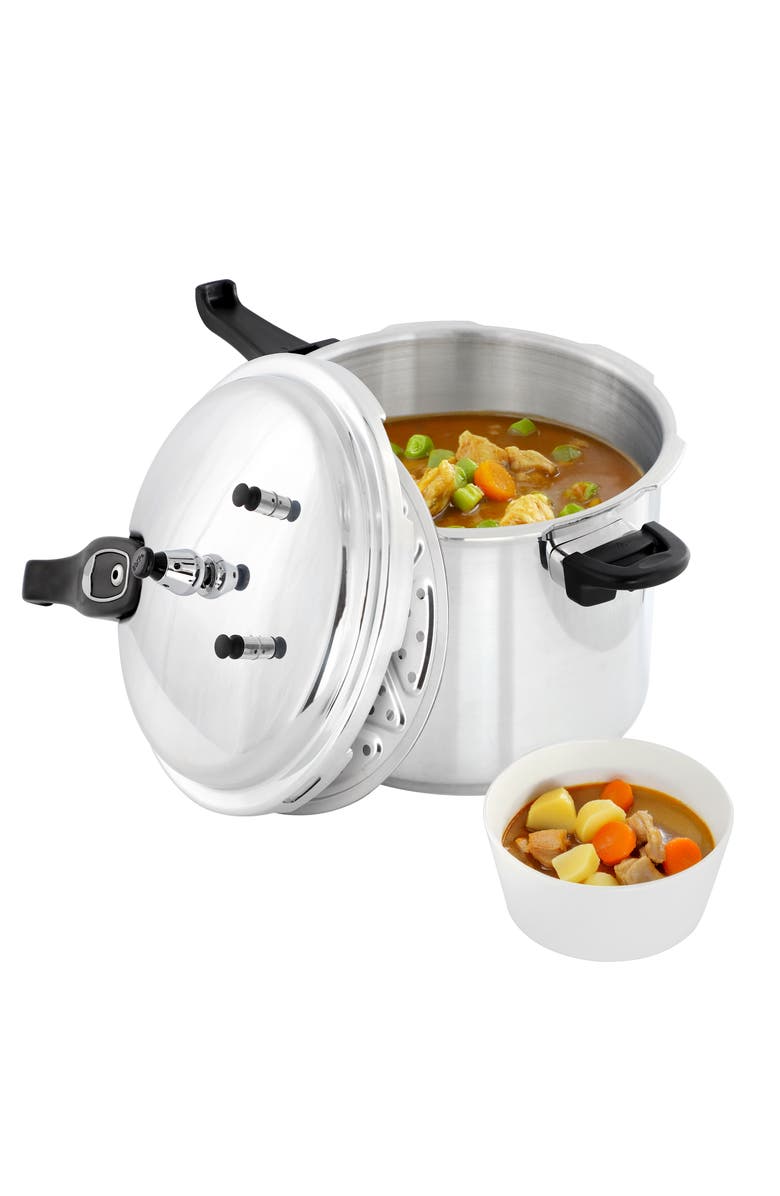 Megachef 9.5 Quart Induction and Stovetop Pressure Cooker with Steamer, Main, color, Silver