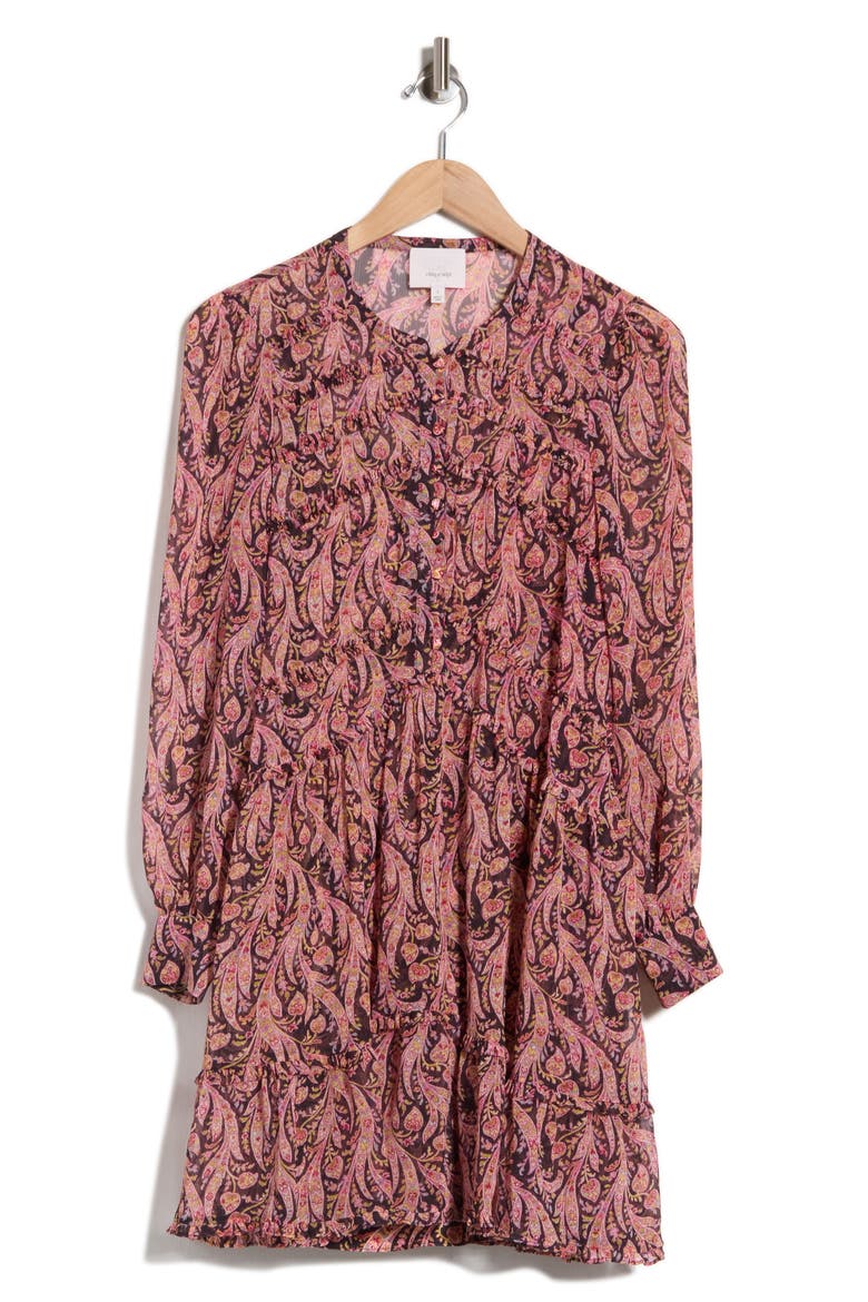 Rivie Charming Paisley Long Sleeve Minidress, Alternate, color, OBSIDIAN MULTI