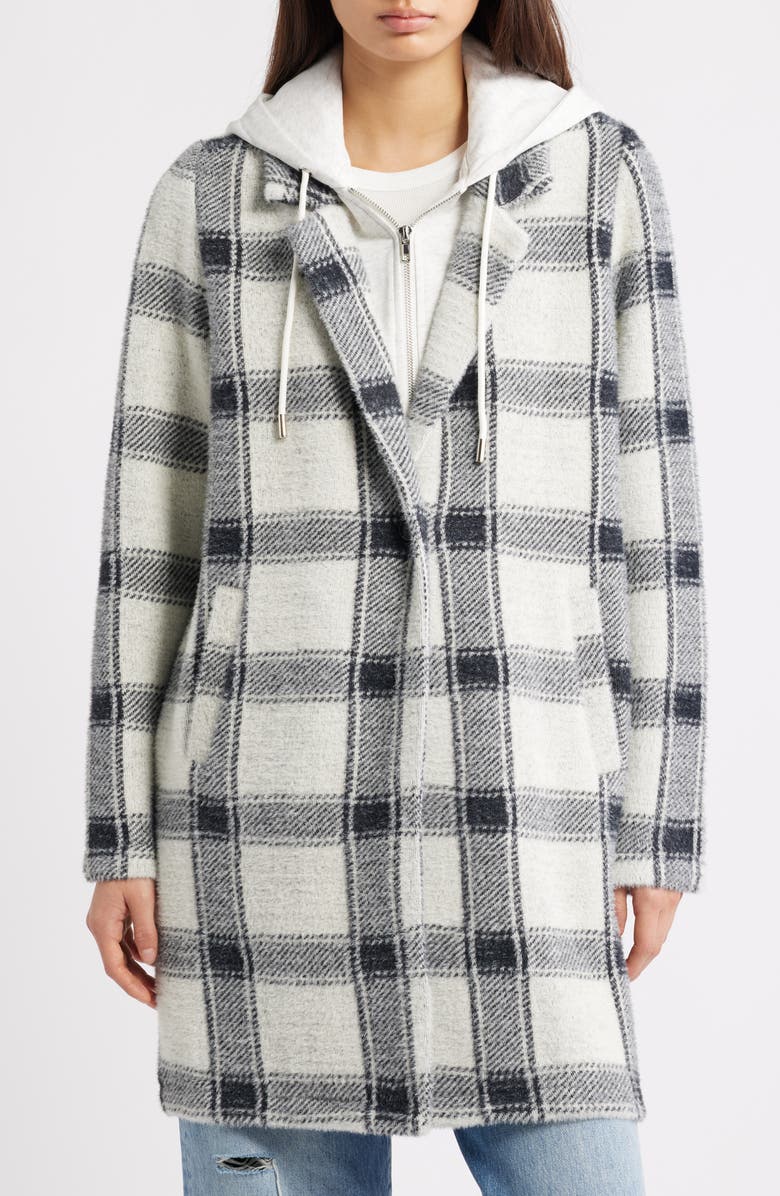 Thread & Supply Plaid Coat with Bib Hoodie, Alternate, color, Black White Plaid