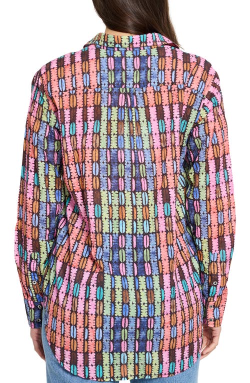 Nic + Zoe Nic+zoe Rainbow Macaroon Crinkled Cotton Button-up Shirt In Pink Multi