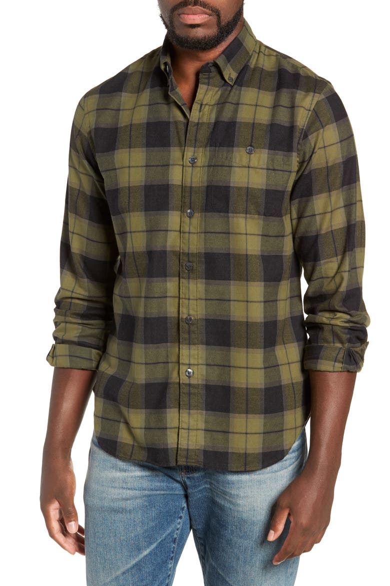 Slim Fit Plaid Flannel Sport Shirt, Main, color, OLIVE