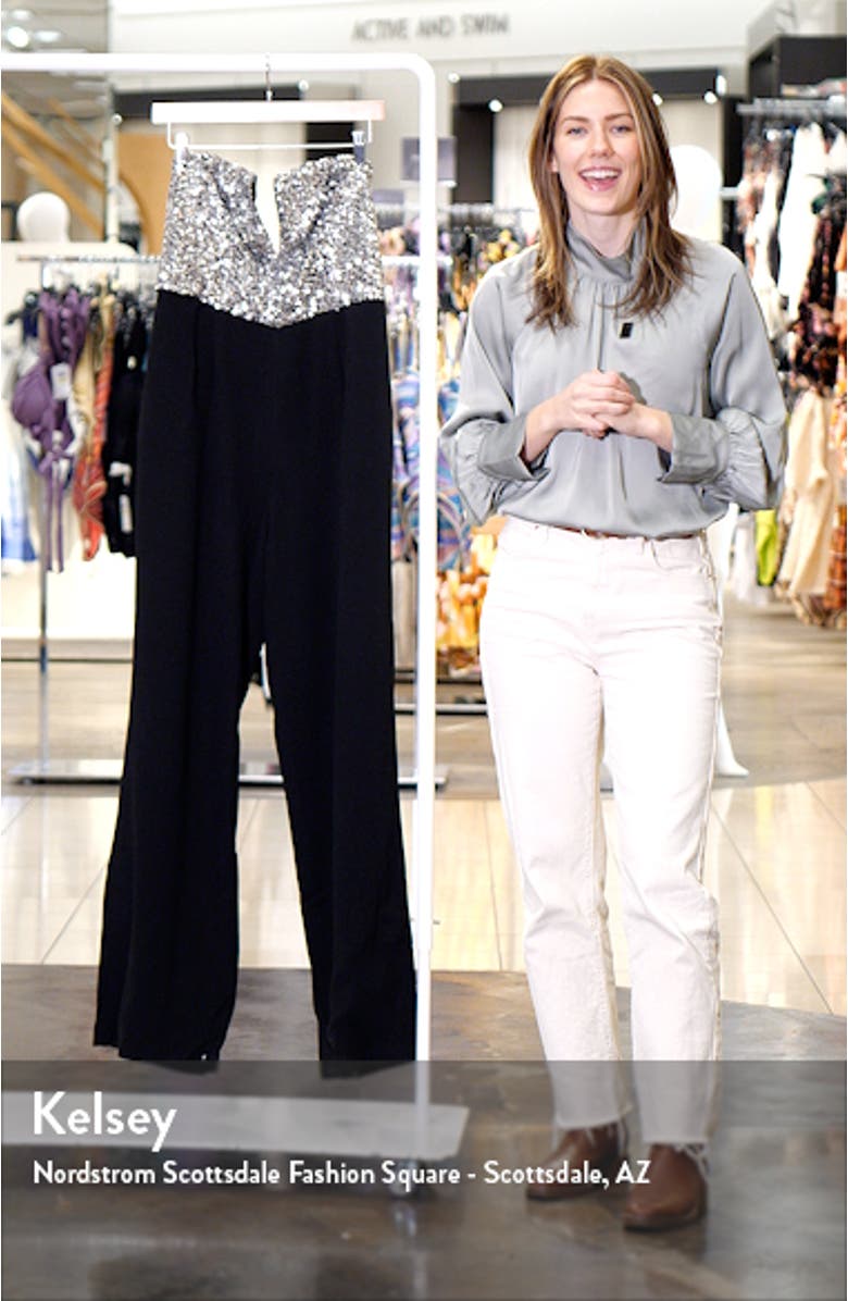 Fernanda Sequin Bodice Strapless Jumpsuit, sales video thumbnail