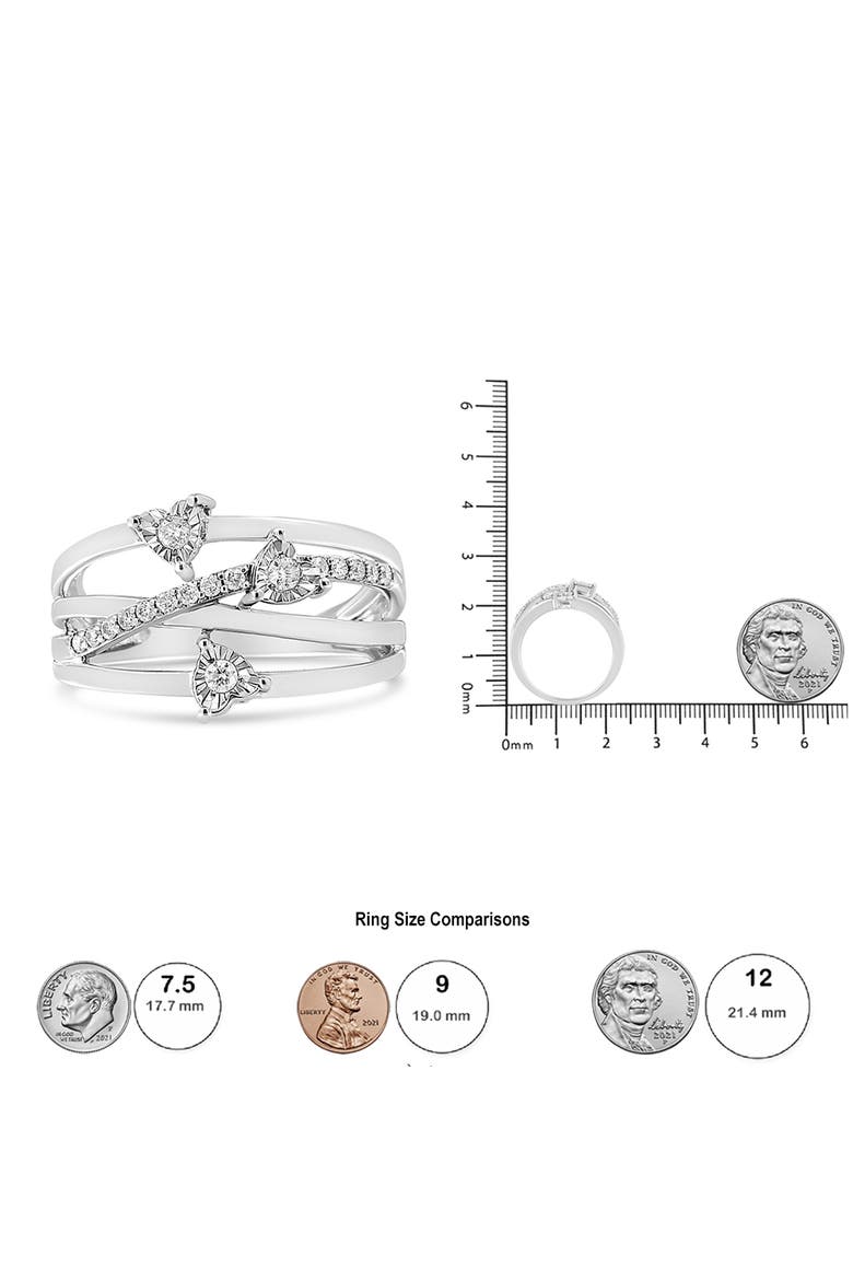 Silver 1/5 Cttw Miracle-Set Diamond Heart Cross-Over Bypass Ring, Alternate, color, Silver