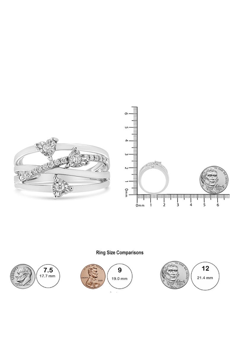 Haus of Brilliance Silver 1/5 Cttw Miracle-Set Diamond Heart Cross-Over Bypass Ring, Alternate, color, Silver