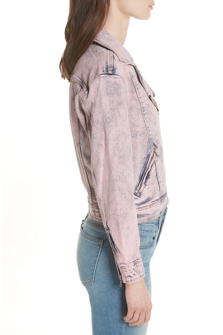 Denim Moto Jacket, Alternate, color, PINK OVERDYED ACID WASH