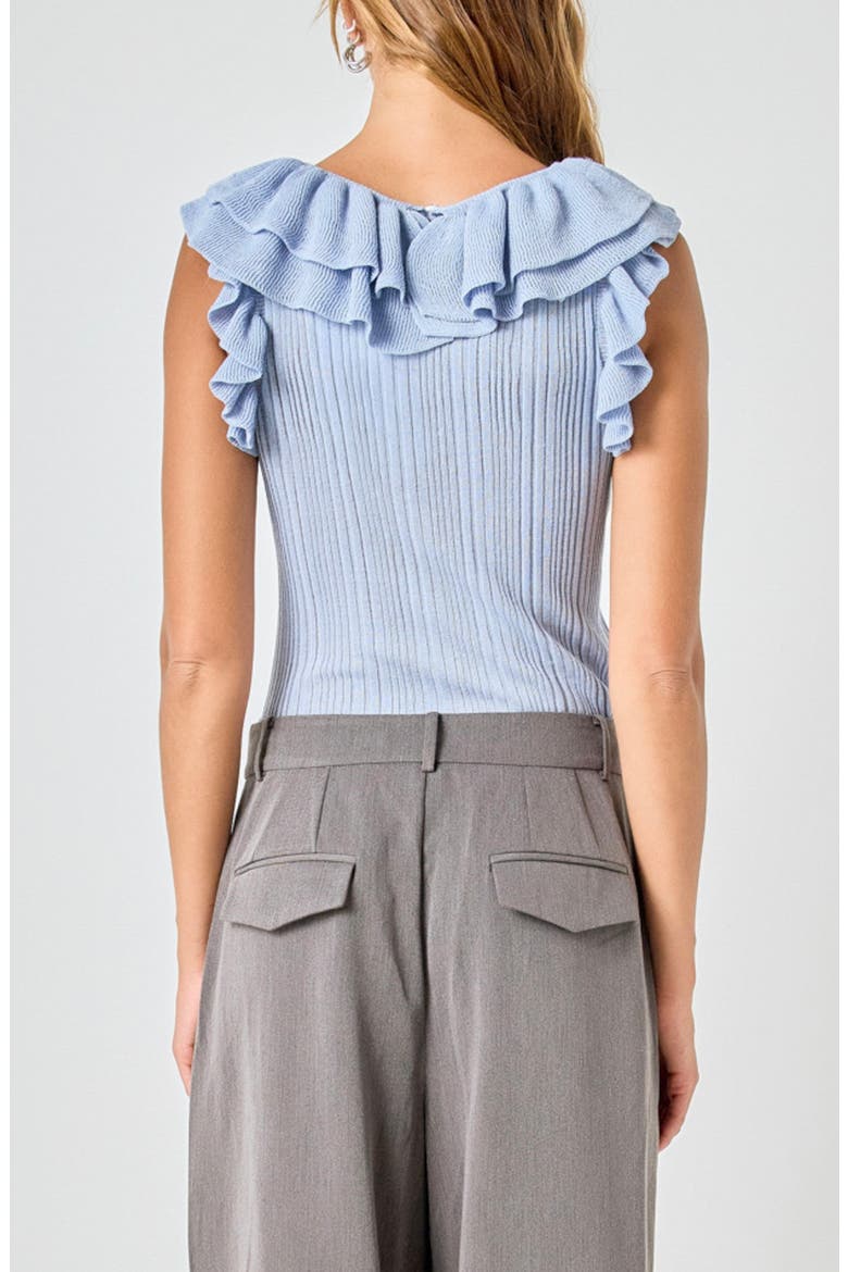 Ruffle Trim Pleated Knit Top, Alternate, color, DUSTY BLUE