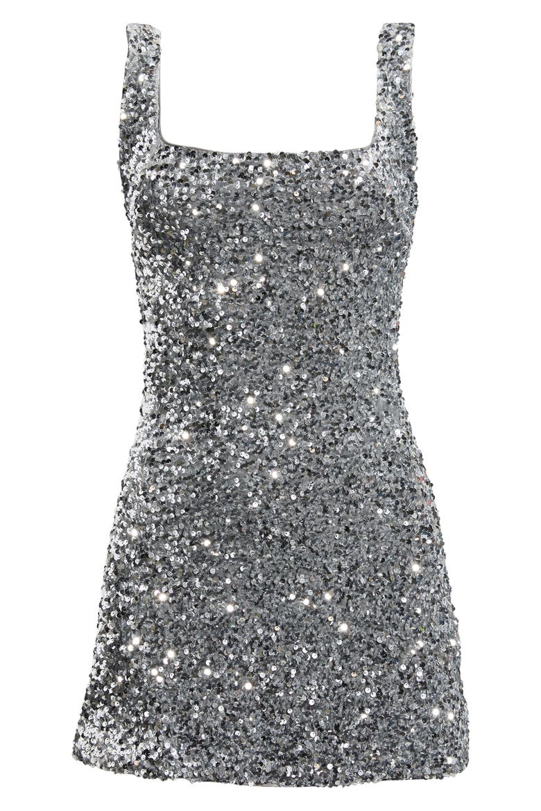 Miss Me Sequin Sleeveless Minidress, Alternate, color, SILVER