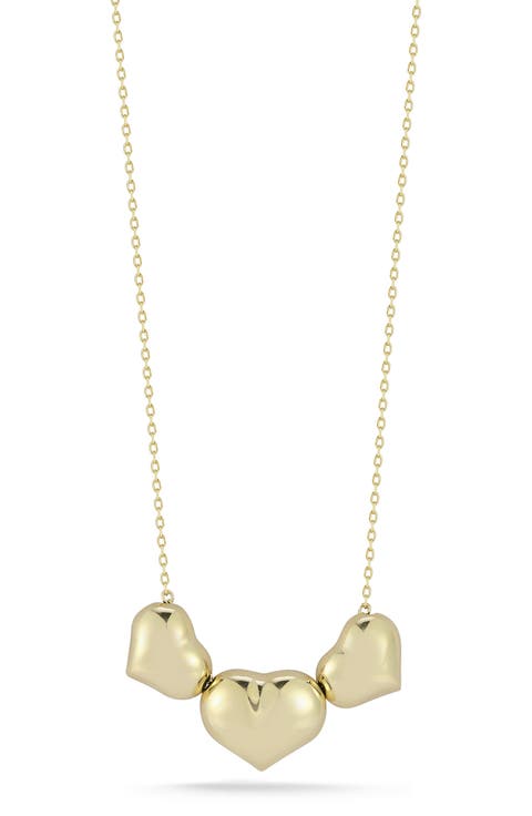 14K Gold Triple Heart Pendant Necklace