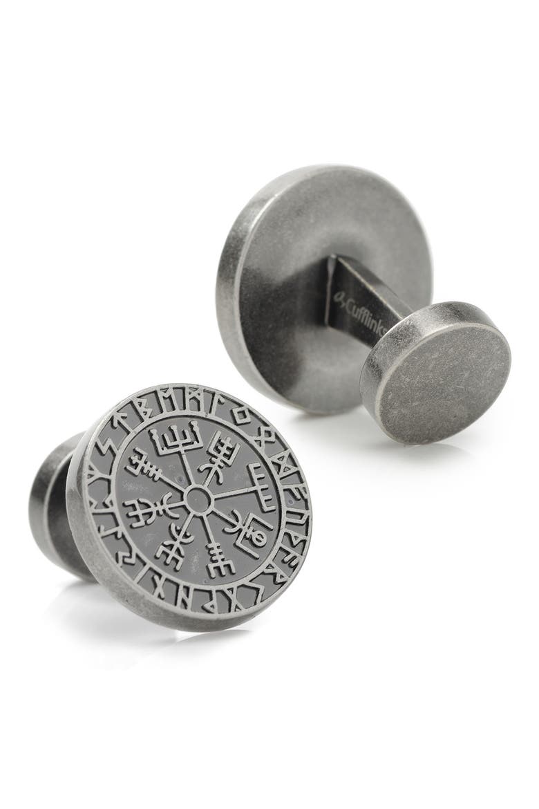 Viking Compass Cuff Links, Alternate, color, SILVER