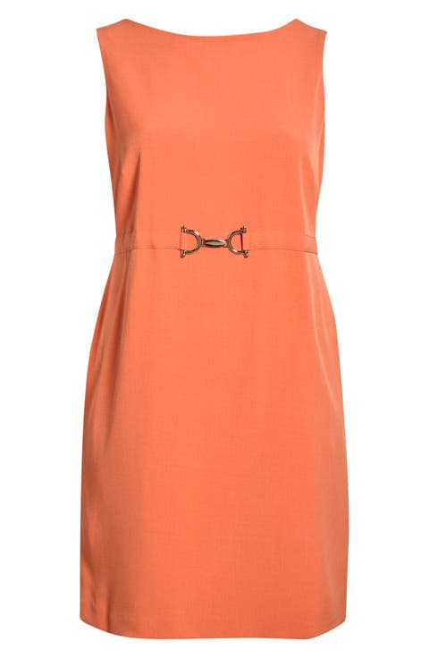 Buckle Belted Sheath Dress (Plus)