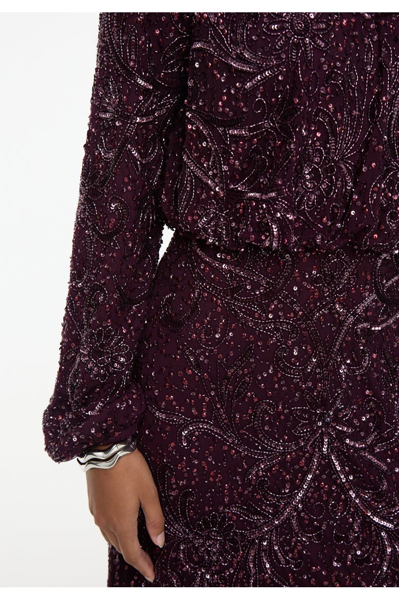 Modest Embellished Sequin Dress, Alternate, color, MAUVE