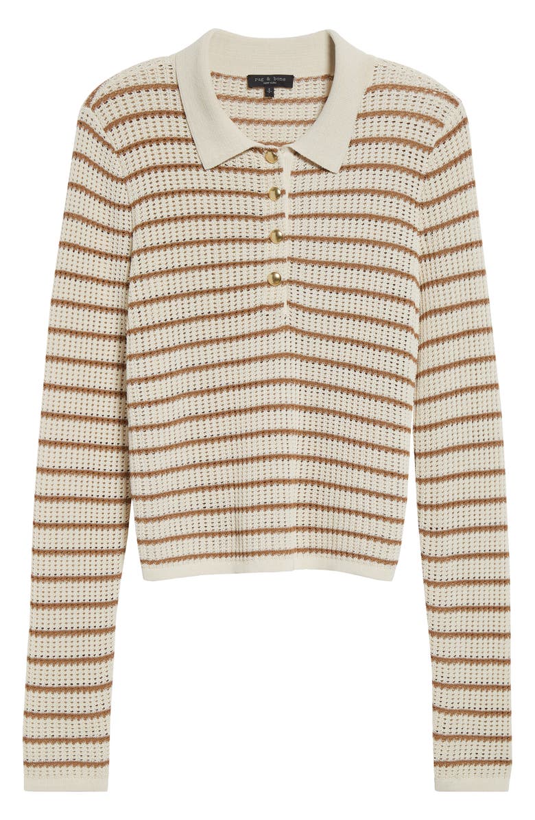 rag & bone Viola Stripe Long Sleeve Polo Sweater, Alternate, color, Ivorymult
