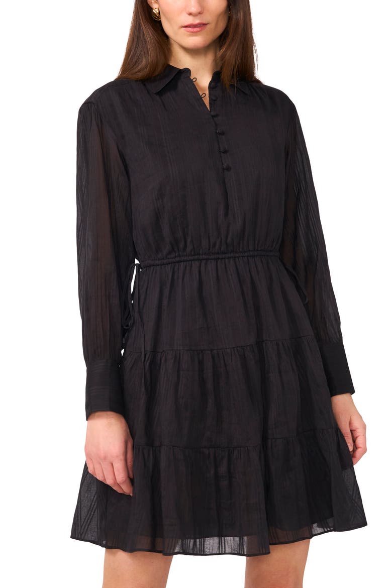 Long Sleeve Tiered Shirtdress, Alternate, color, RICH BLACK