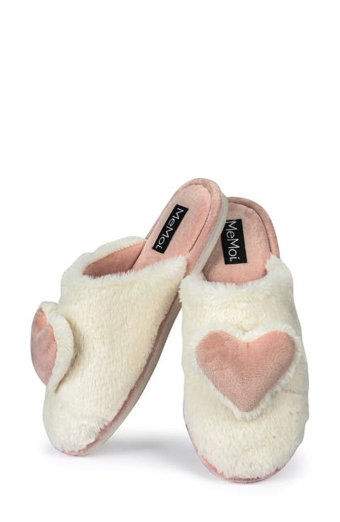 3D Heart Plush Faux Fur Slipper (Women)