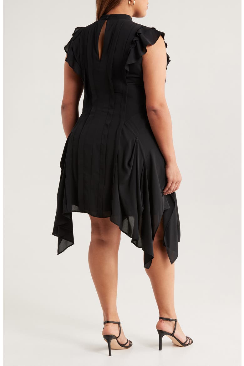 Pintuck Handkerchief Hem Dress, Alternate, color, BLACK
