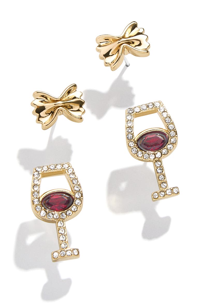 Wine & Pasta Set of 2 Stud Earrings, Main, color, RED