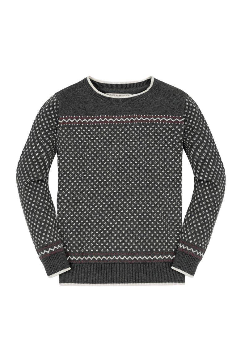 Boys' Organic Intarsia Crew Neck Sweater, Kids, Alternate, color, Charcoal Heather Birdseye