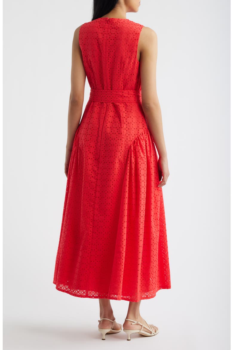 Eyelet Belted Sleeveless Maxi Dress, Alternate, color, CORAL
