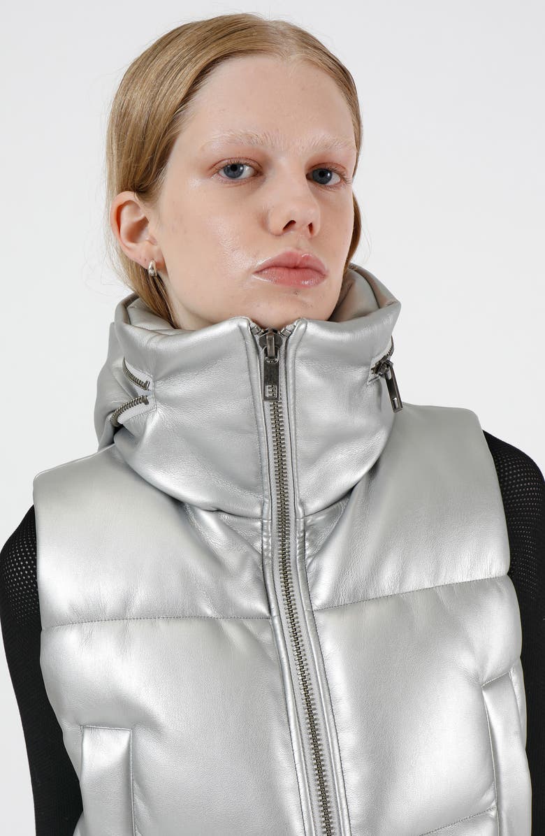 Apparis Shaun Metallic Faux Leather Crop Hooded Puffer Vest, Alternate, color,