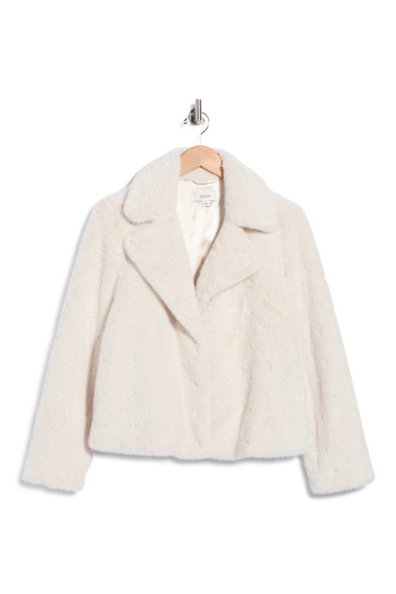 Faux Fur Notch Collar Short Jacket, Main, color, IVORY
