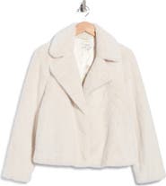 CeCe Faux Fur Notch Collar Short Jacket