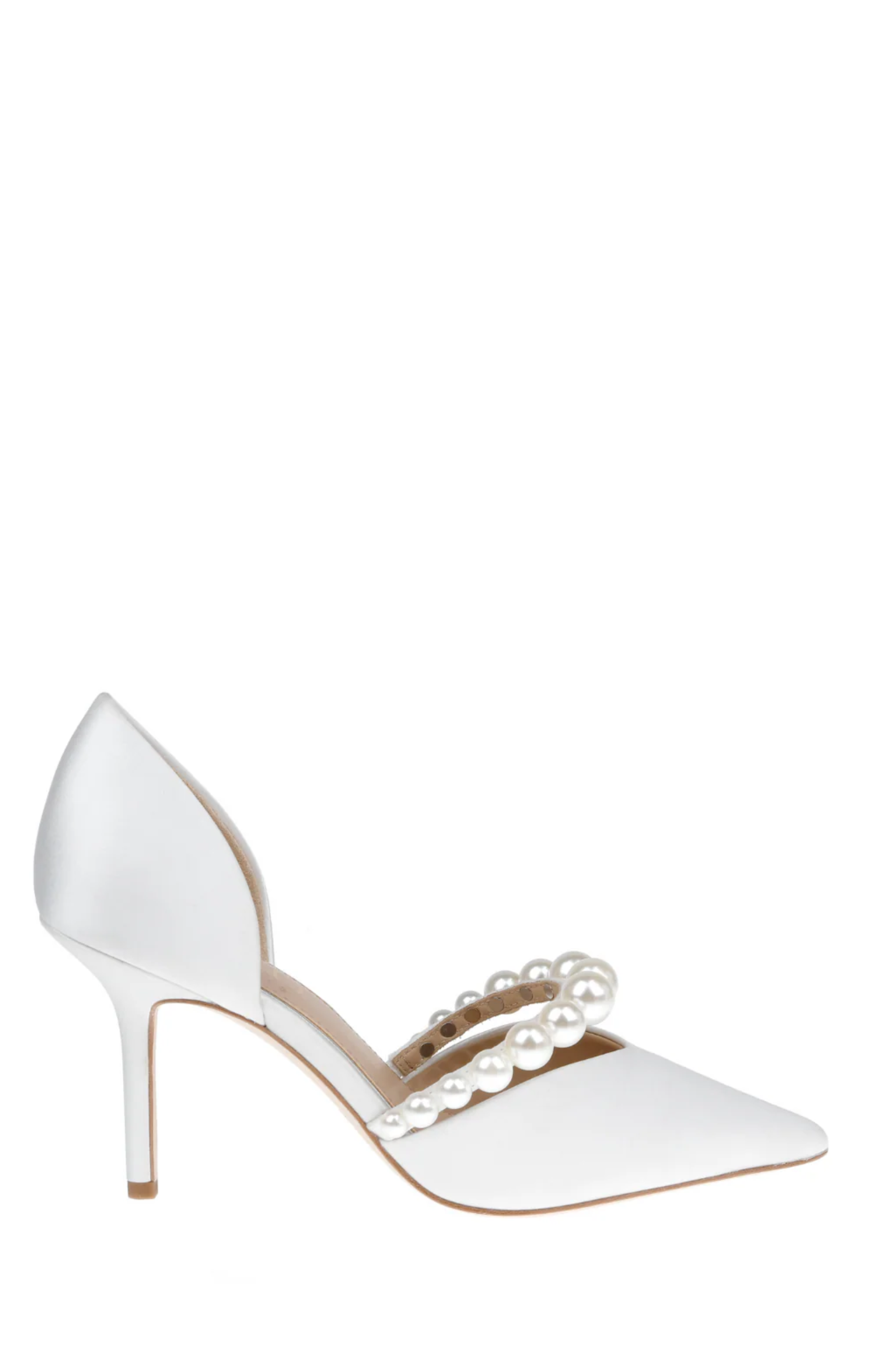 HARLO Australia Emma - Satin Bridal D'Orsay Mid Heel with Pearl Strap, Main, color, Soft White Satin