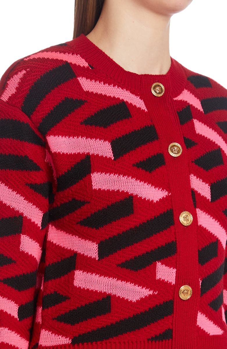 Versace La Greca Monogram Crop Wool Cardigan, Alternate, color, 