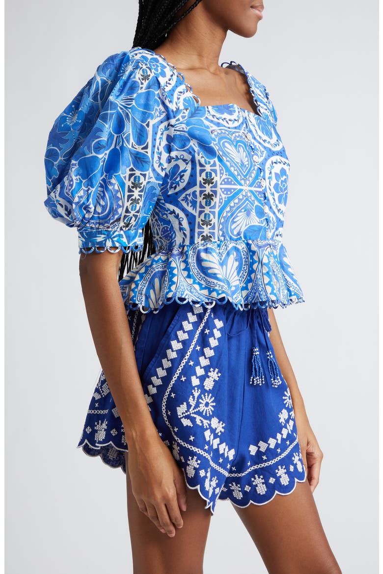 Tile Dream Cotton Puff Sleeve Peplum Top, Alternate, color, TILE DREAM MULTICOLOR
