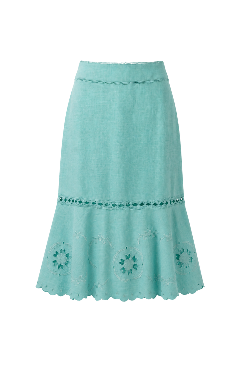 Marlo Embroidered Linen Midi Skirt, Main, color, Canal Blue