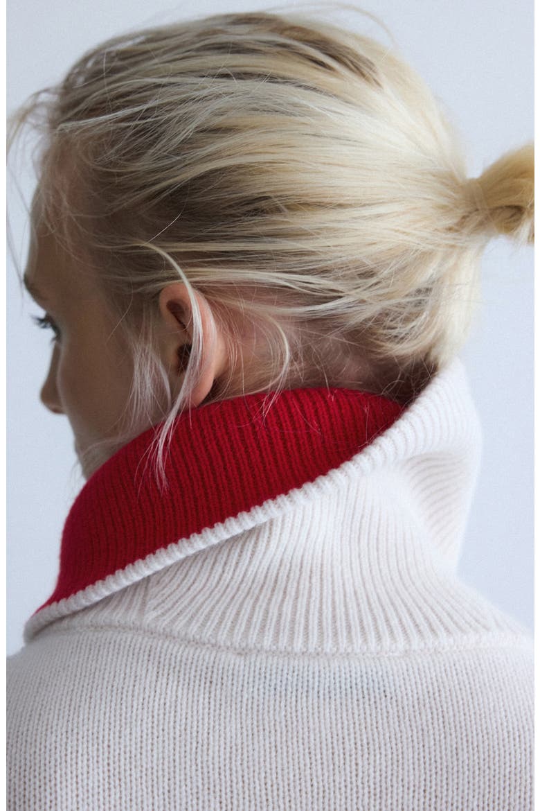 Half-Zip Contrast Collar Wool & Cashmere Sweater, Alternate, color, OFF WHITE