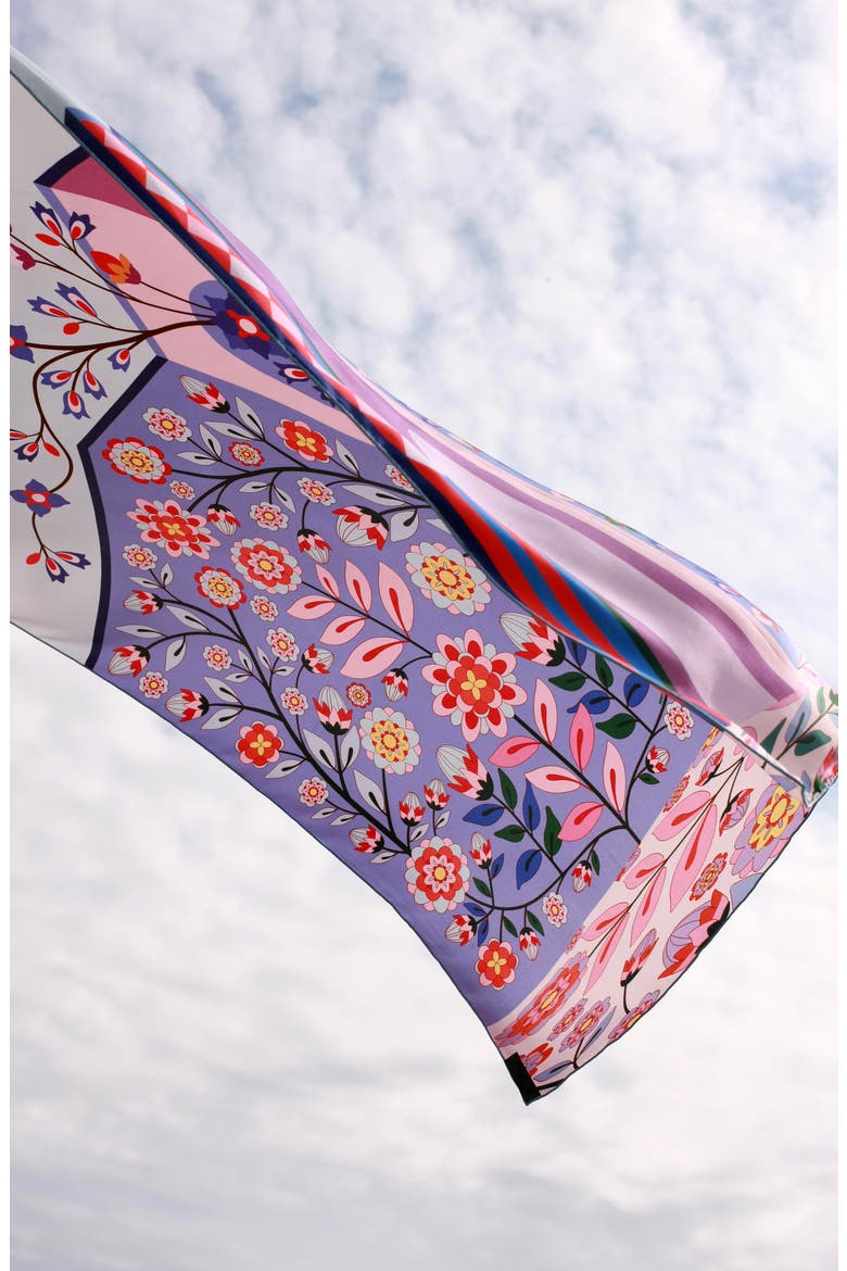 Double Sided Silk Scarf Of Flower Imagination, Alternate, color, Purple