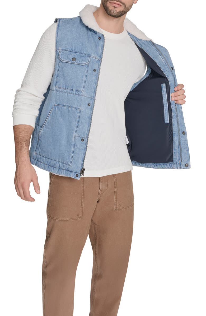 Levi's<sup>®</sup> Woodsman Denim Vest with Faux Shearling Collar, Alternate, color, Light Wash Denim