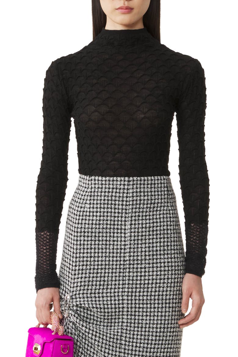 High-Neck Top In Wool And Mohair, Alternate, color, Black