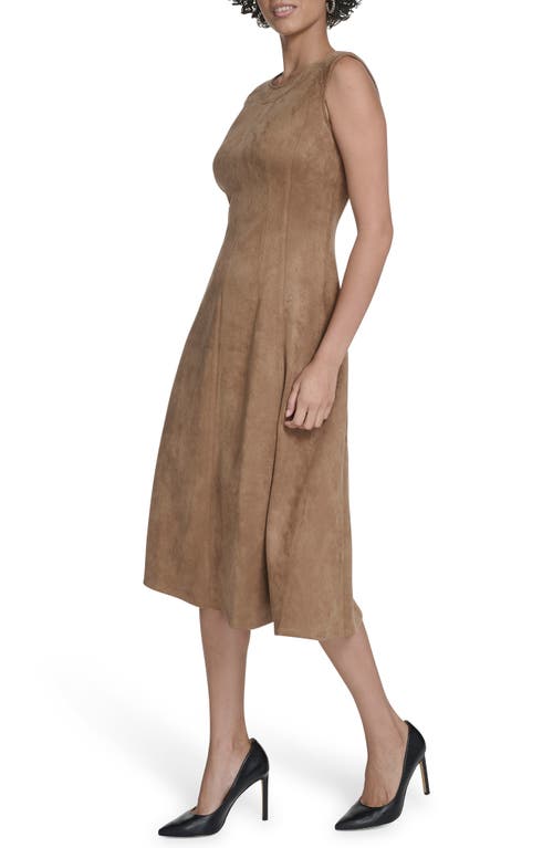 Calvin Klein Faux Suede Midi A-line Dress In Brown