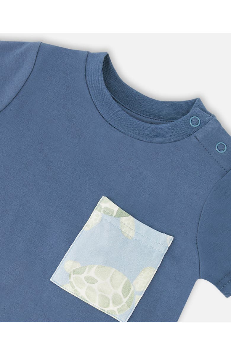 Deux par Deux Organic Cotton Turtle Print Jersey T-Shirt and Pants Set, Alternate, color, Medium Blue & Blue Turtle
