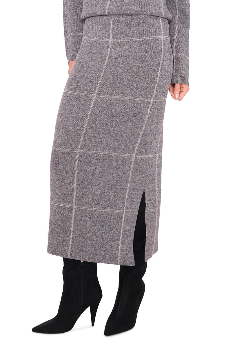 Halogen<sup>®</sup> Plaid Knit Midi Skirt, Main, color, Classic Grey Heather
