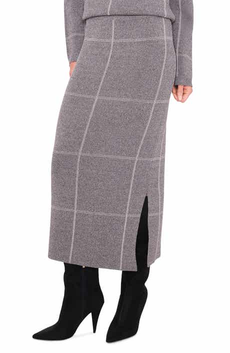 Halogen® Plaid Knit Midi Skirt