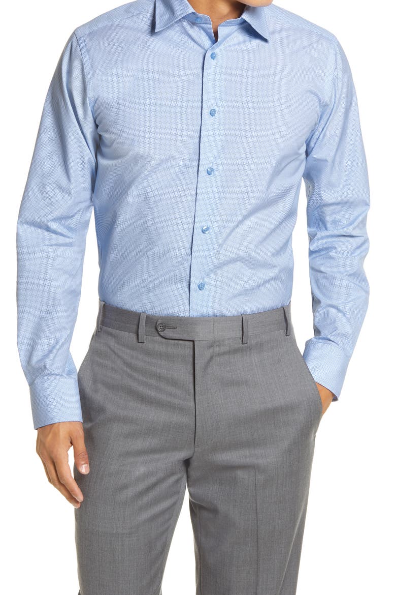 Trim Fit Geo Print Dress Shirt, Main, color, BLUE