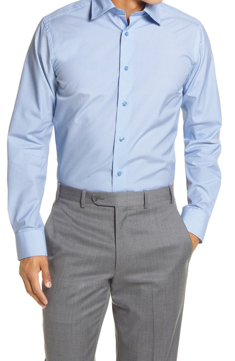 David Donahue Trim Fit Geo Print Dress Shirt, Main, color, 