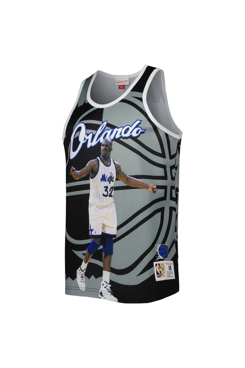 Men's Mitchell & Ness Shaquille O'Neal Black/Gray Orlando Magic Sublimated Player Tank Top, Alternate, color, Black