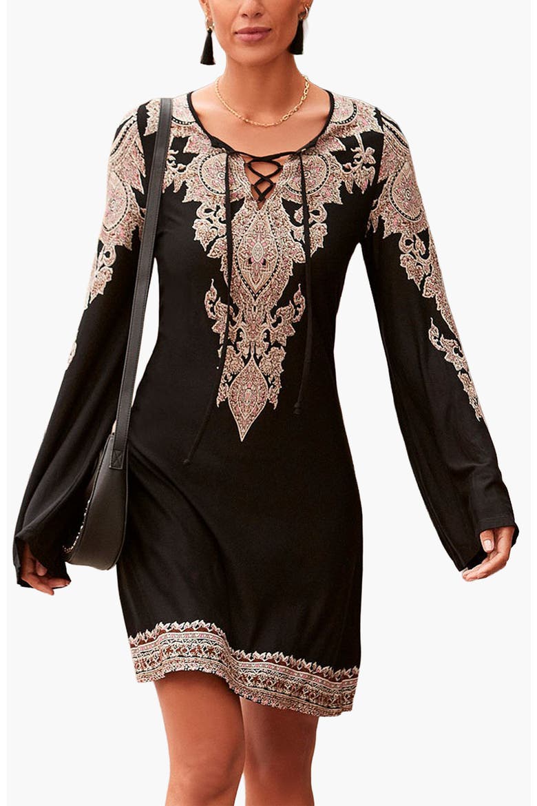 Lace Up Dress, Main, color, Black Printed