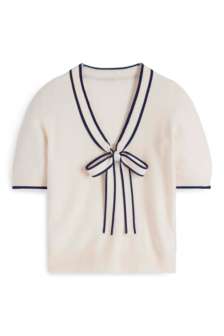 Bow Neck Knitted T-Shirt, Alternate, color, IVORY