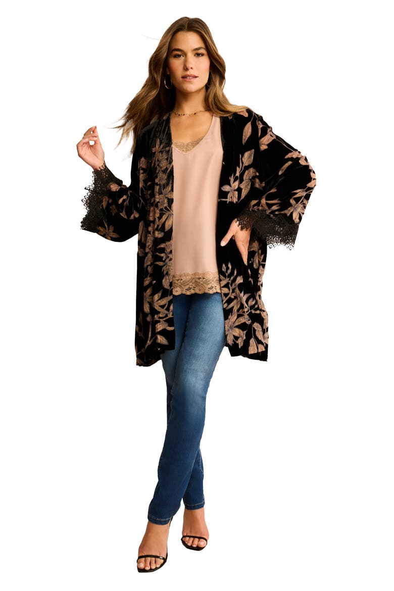 Plus Size Velour Embroidered Wrap, Main, color, BROWN FLORAL